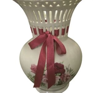 Floral Rose Vase with Gold Accent